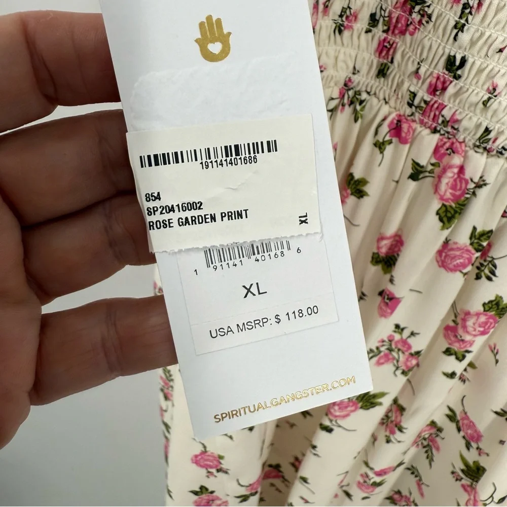 Spiritual Gangster NWT Pink and green floral rose Garden print mini dress XL - Picture 11 of 12